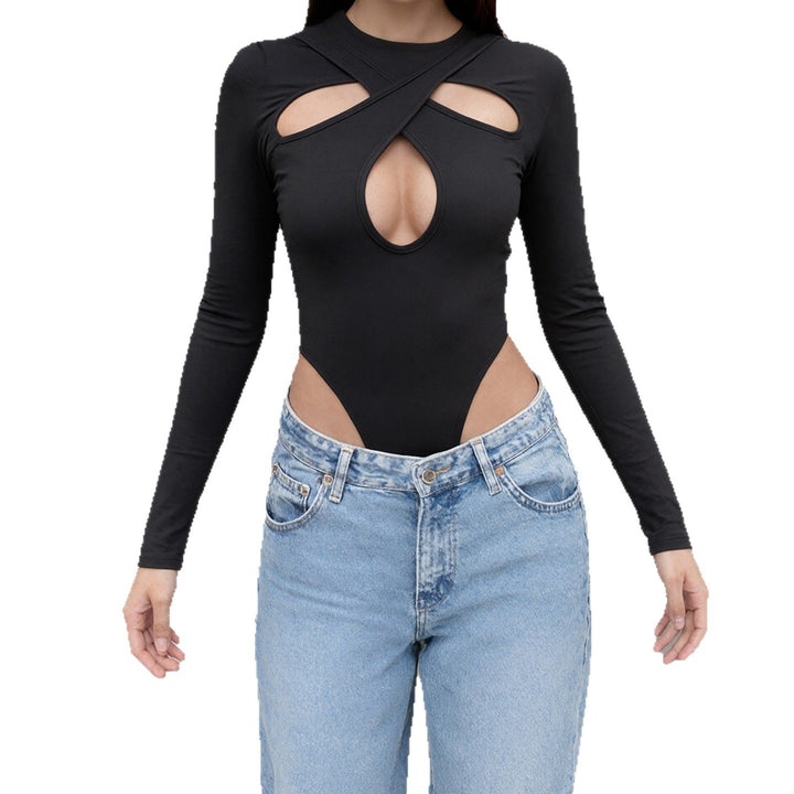 Dame Langærmet Bodysuit med raffineret kryds-design og høj talje Skovae