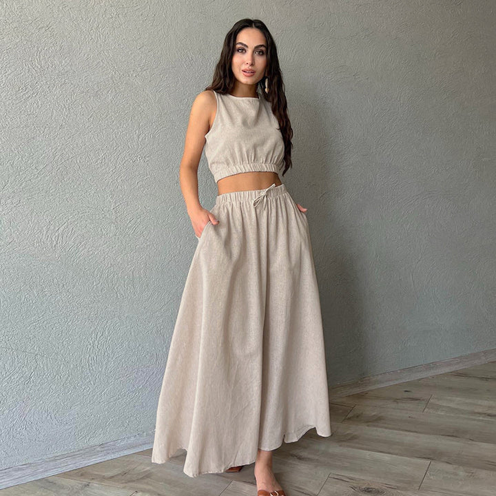Damer Casual To-delt Sæt med elastisk Taljesnit og moderigtigt Crop-Top Stilla