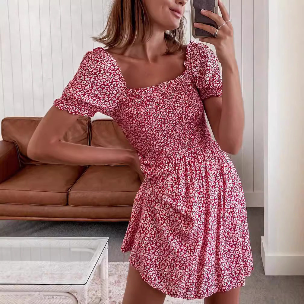 Women's Off-Shoulder Summer Dress with Elastic Top and Playful Ruffle Details