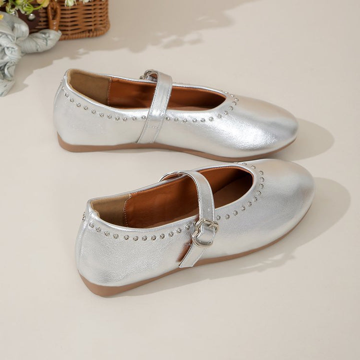 Dame Ballerinas med funklende nitter og justerbar rem Stilla