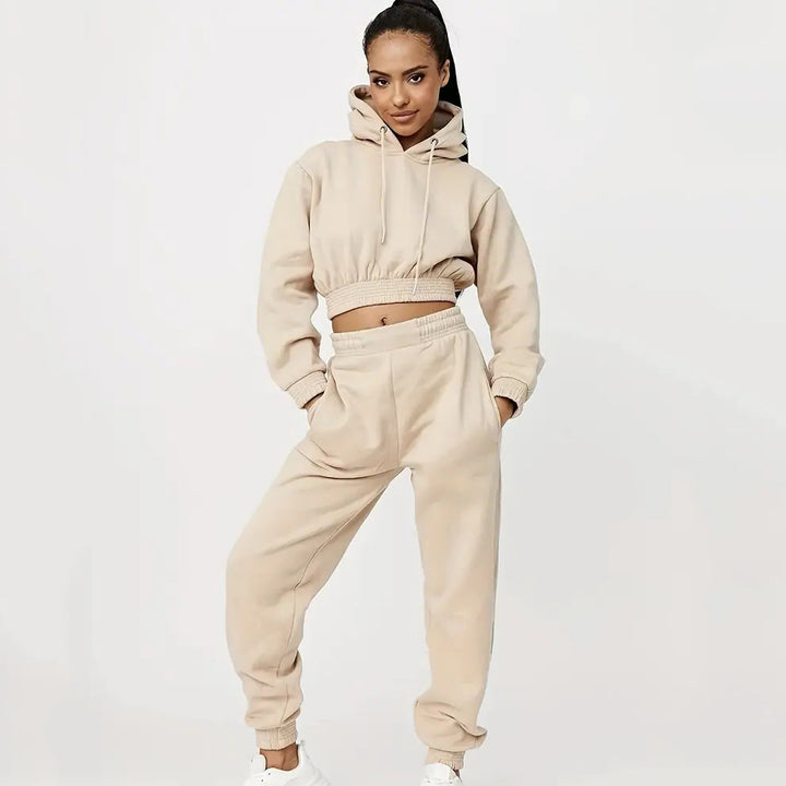 Kvinder cropped hoodie og afslappede joggingbukser sæt Skovae