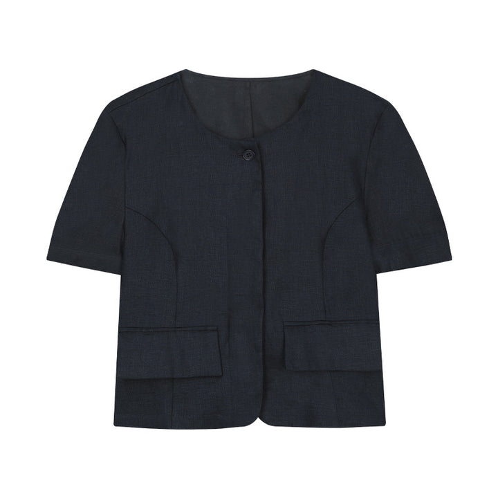 Dame casual kort jakke med elegante lommer og rund halsudskæring Stilla