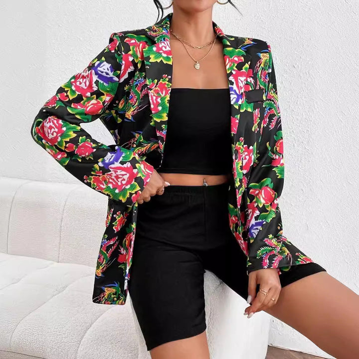 Stilla | Blazer Slim Fit Skræddersyet Snit Blomster Mønster Blød Glansfuld Stof