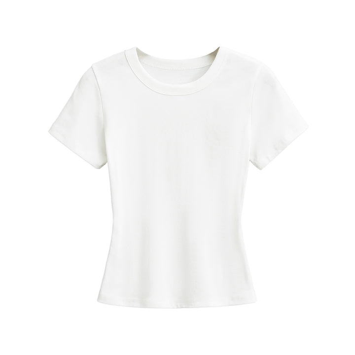 Dame klassisk Basic-T-shirt med elastisk bomuldsblanding og tætsiddende snit Stilla