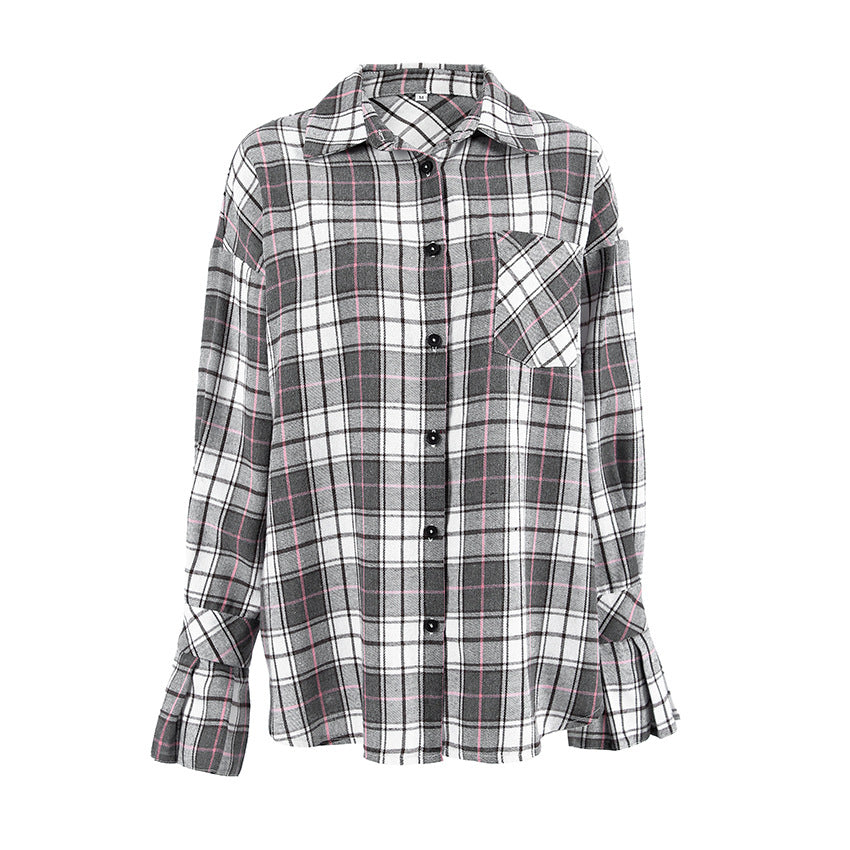 Dame Oversized Check Skjortejakke med afslappet snit og praktiske lommer Stilla