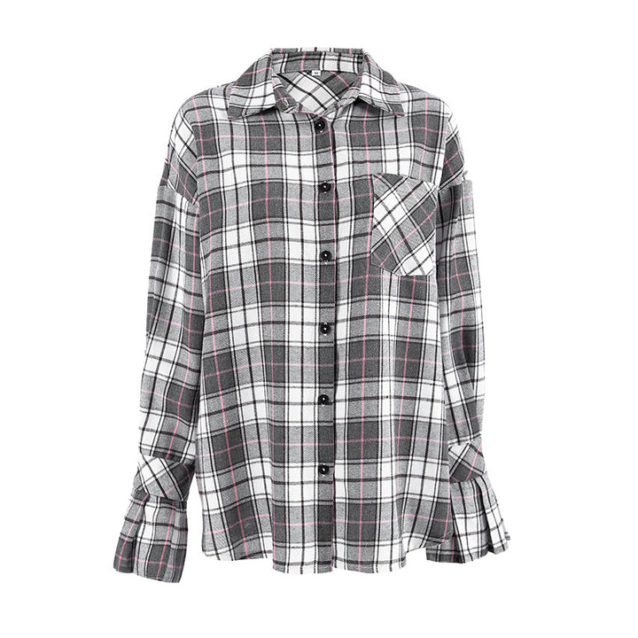 Dame Oversized Check Skjortejakke med afslappet snit og praktiske lommer Stilla