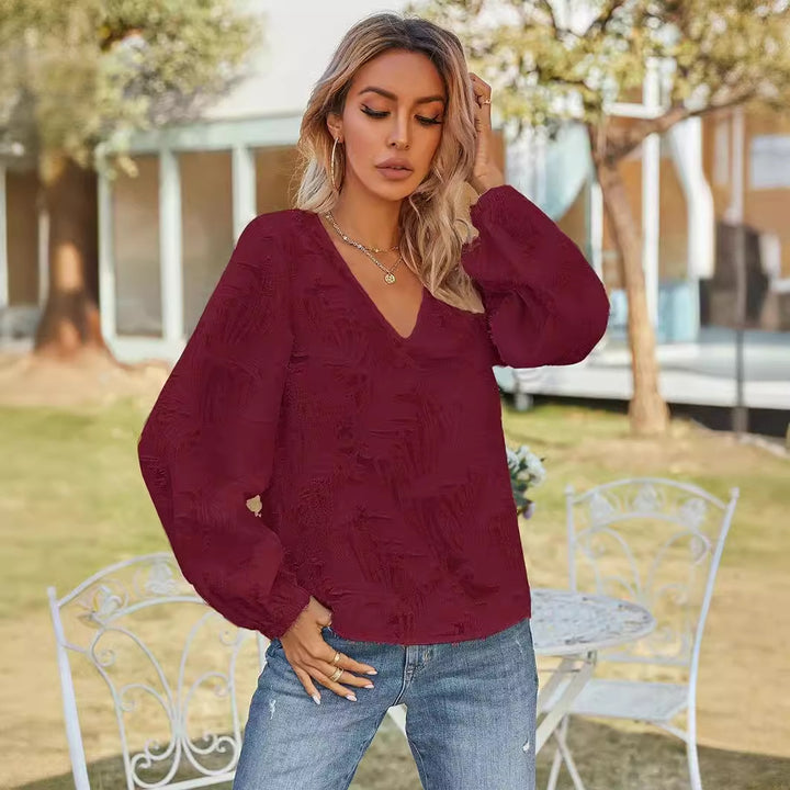 Dame Elegant Bluse med V-Hals og Ballonærmer Stilla