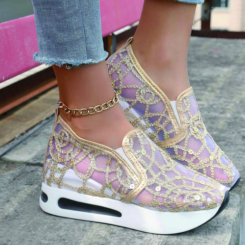 Dame Sporty Slip-On Sneakers med elegant spids og glimmer-accenter Stilla