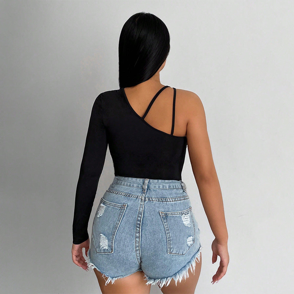 Dames asymmetrisk bodysuit med lange ærmer og sofistikeret udsparing Stilla