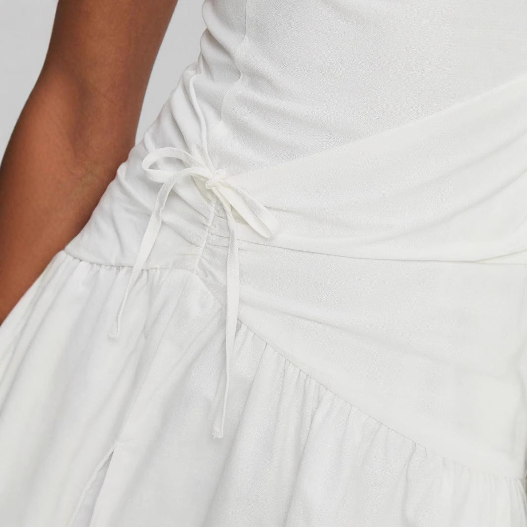 Dame strapless omslagskjole med flæsekant Stilla