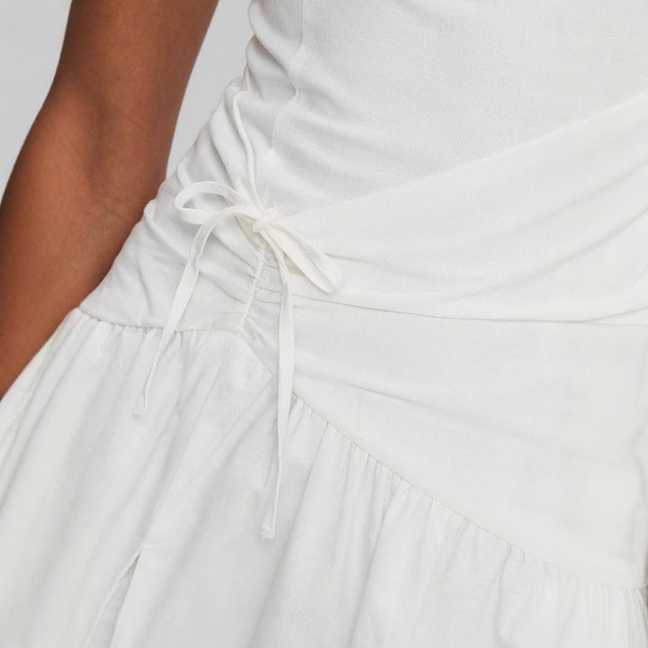 Dame strapless omslagskjole med flæsekant Stilla