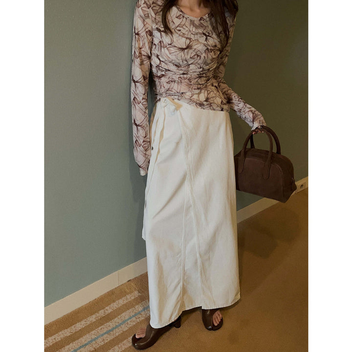 Dame casual denim wrap skirt med innovativ taljebinding Stilla