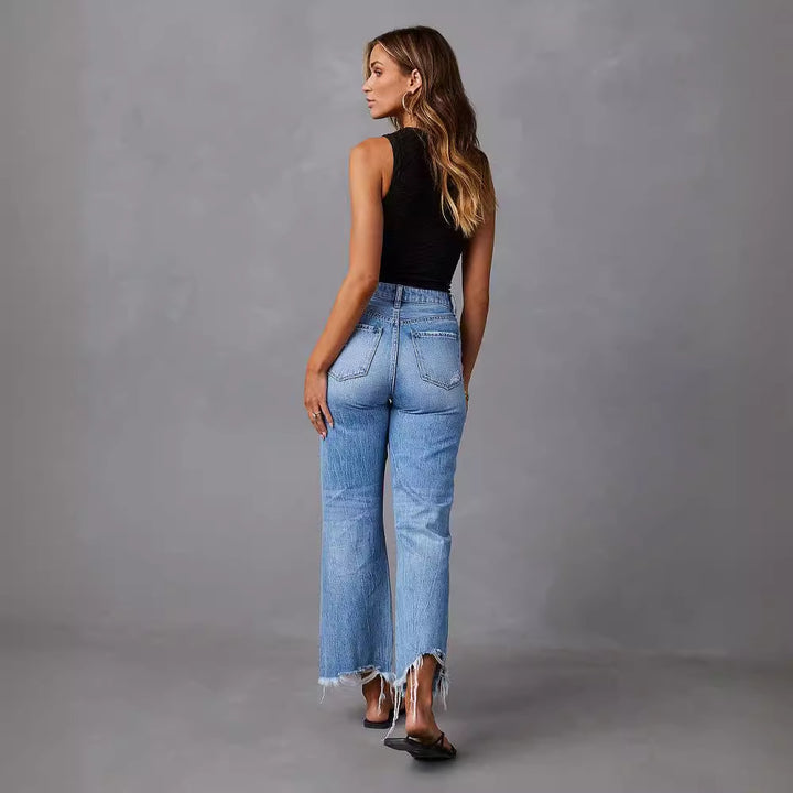 Dame Flared Jeans med Distressed-effekter og høj talje Stilla