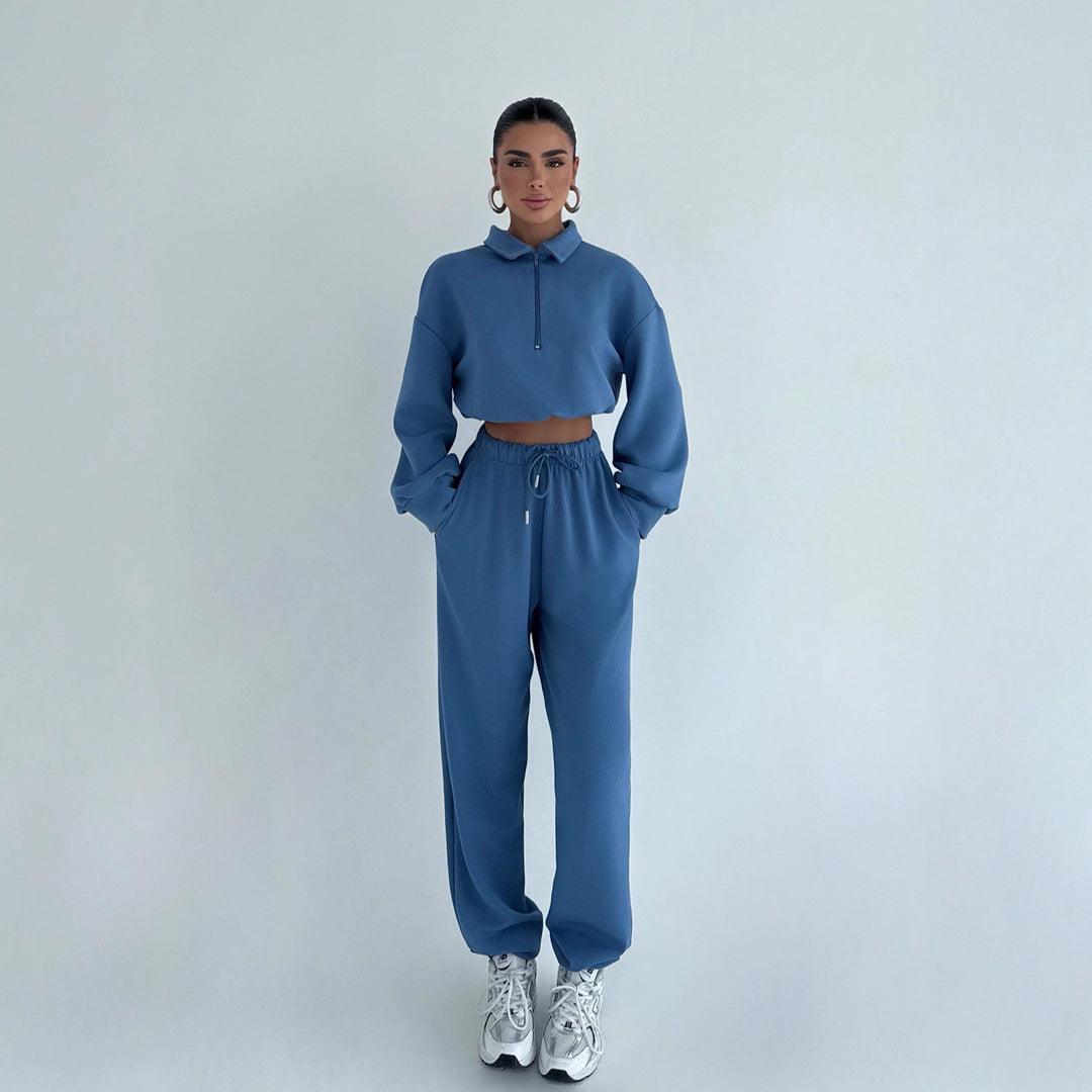 Kvindernes sporty crop sweater og jogger sæt Skovae