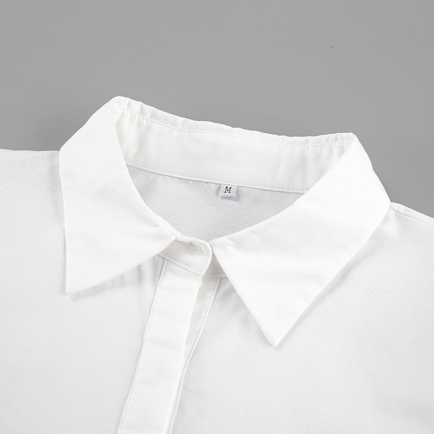 Dame cropped bluse med voluminøse ærmer og moderne krave Stilla