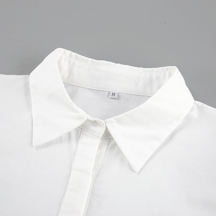 Dame cropped bluse med voluminøse ærmer og moderne krave Stilla