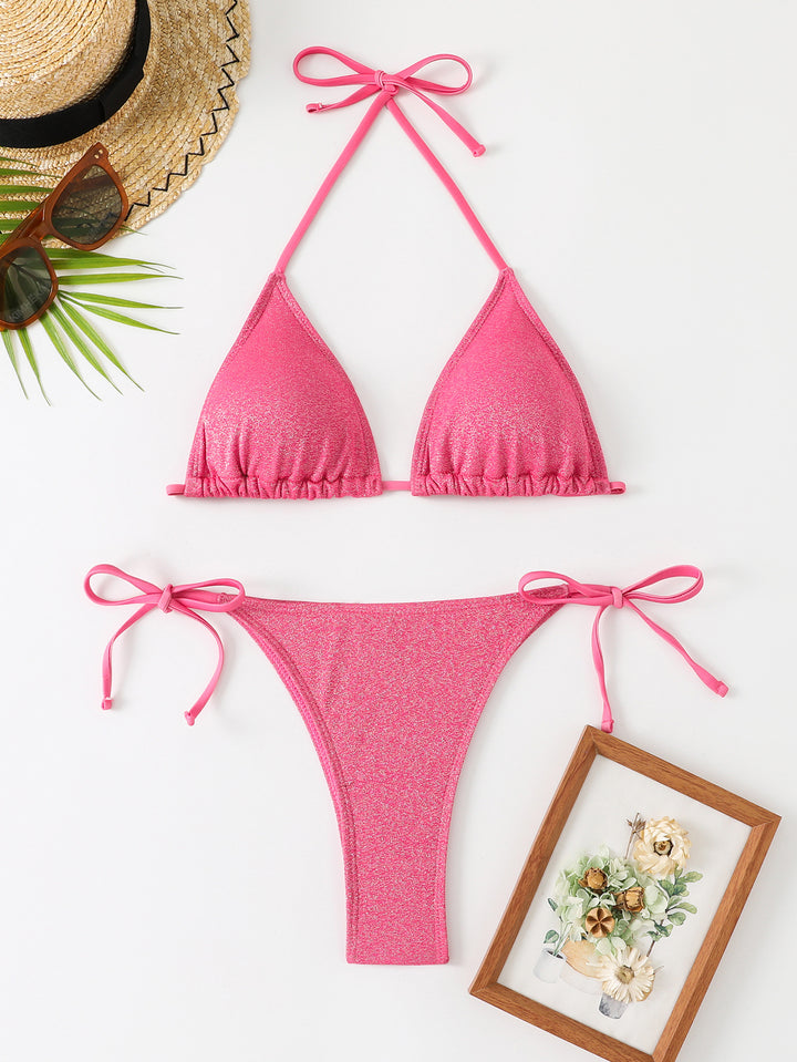 Dame Triangel-Bikini med glitrende rynkedesign Skovae