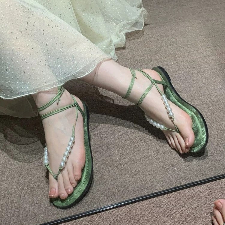 Dame Zehentrenner Sandaler med elegante perle detaljer og komfortabelt sål Stilla