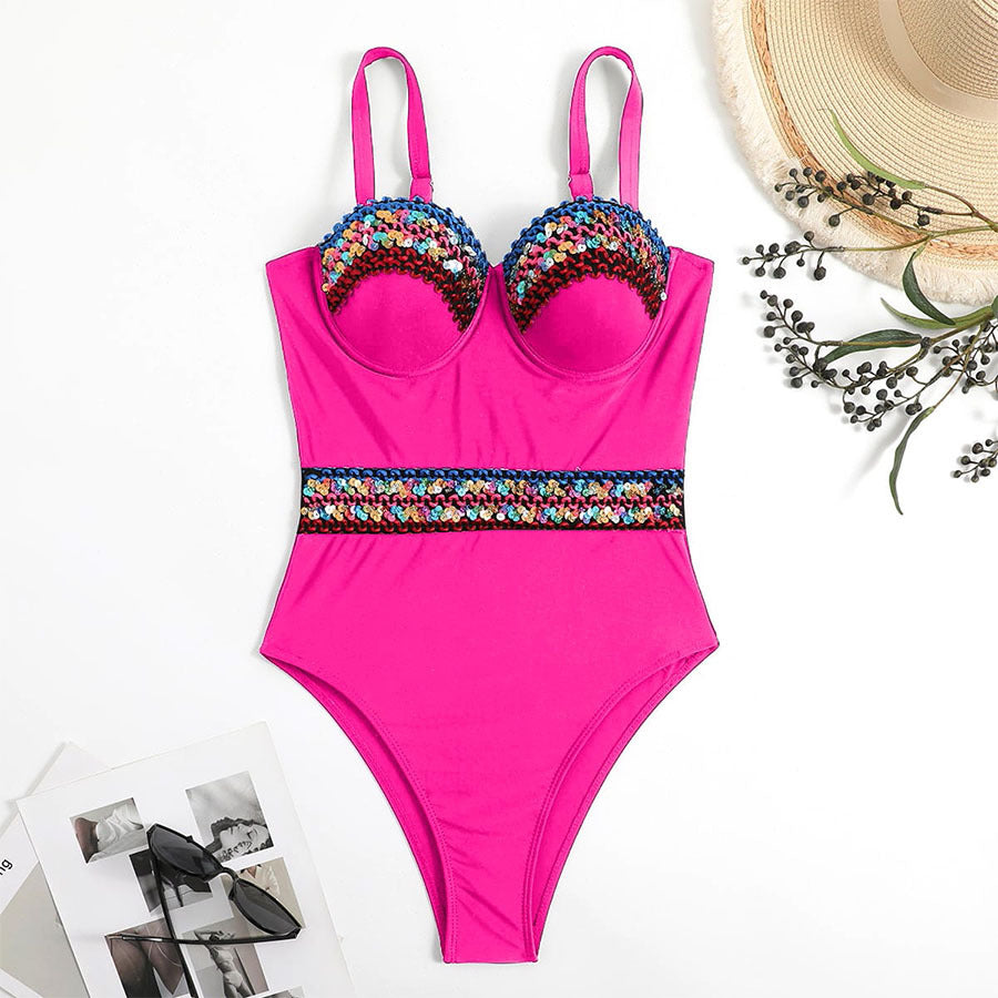Dame one-piece badedragt med glitrende overdel og figursyet snit Stilla