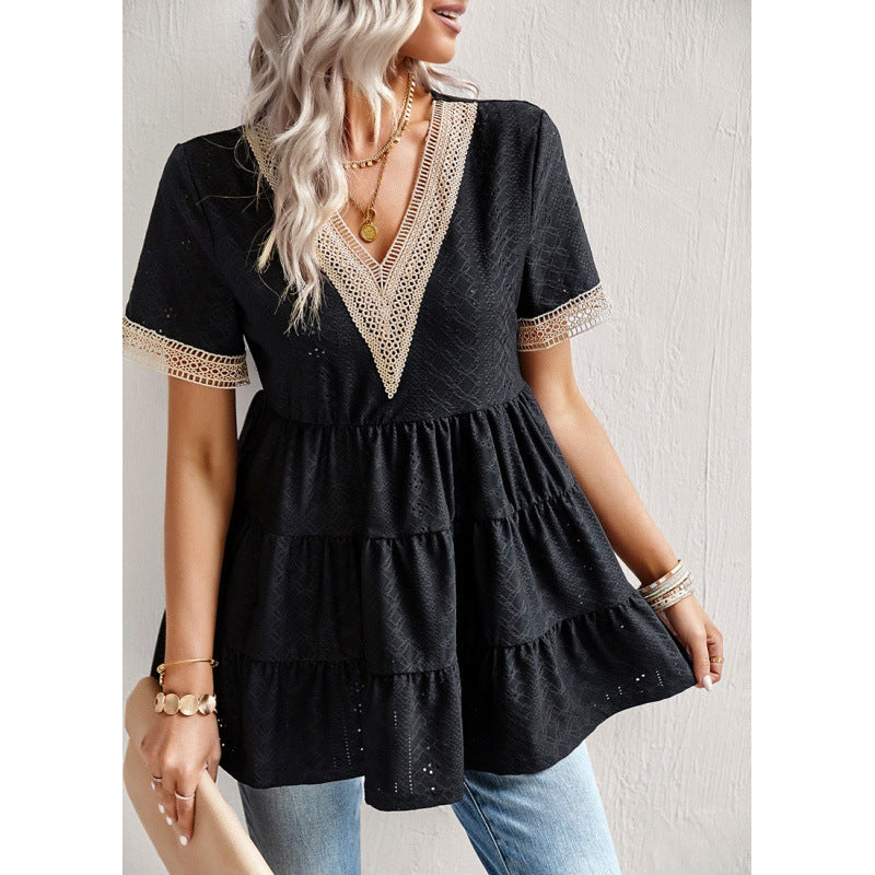 Damer Peplum Top med øsken-detaljer Stilla