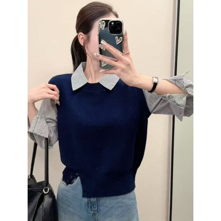 Kvinder afslappet pullover med elegante skjorteærmer og tekstureret look Stilla