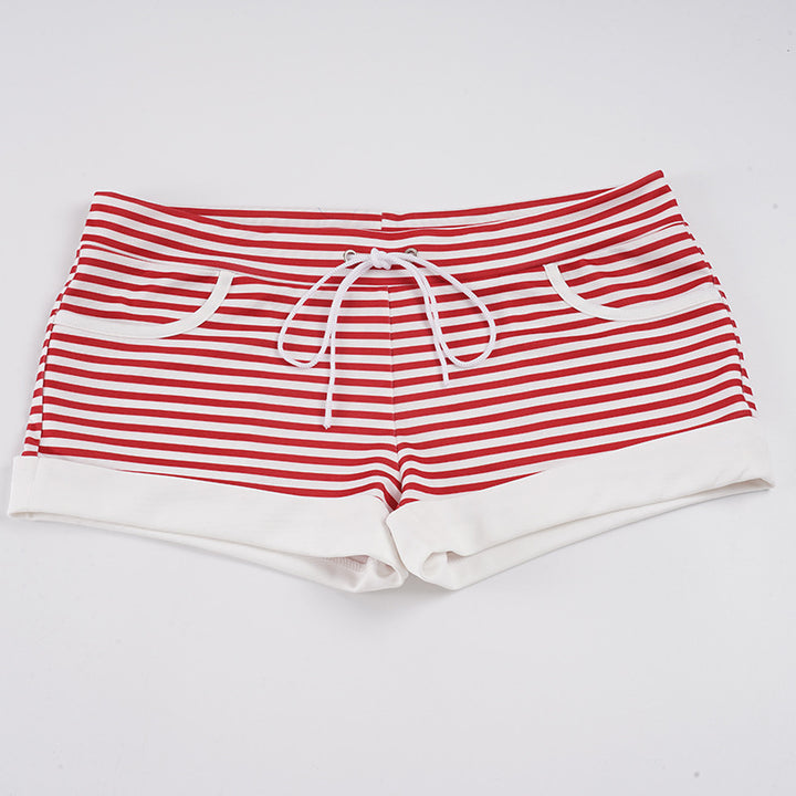 Dame stribede sommer-shorts med elastisk talje og praktiske lommer Skovae
