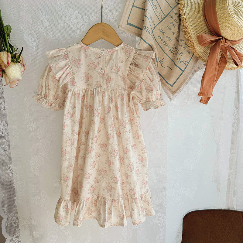 Pige Vintage Blomster Rynkekjole Stilla