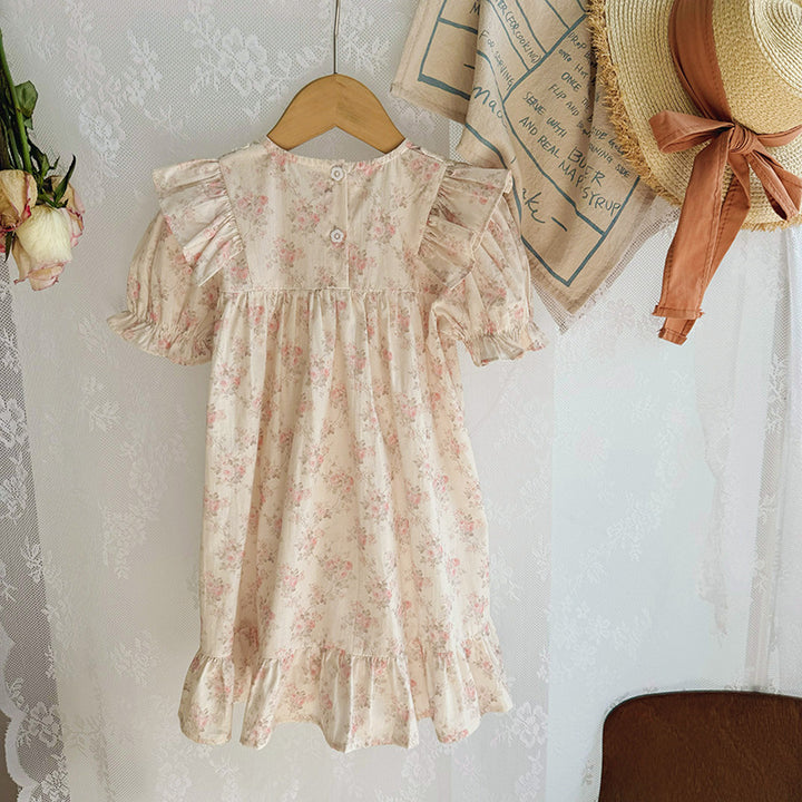 Pige Vintage Blomster Rynkekjole Stilla