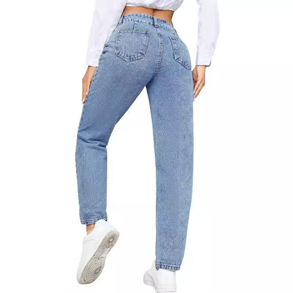 Kvinders højtaljede boyfriend jeans med klassisk snit og knapdetaljer Stilla