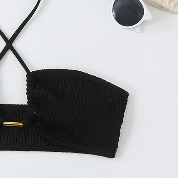 Dame Bikini-sæt med smock bandeau-top og højt skårne trusser Skovae