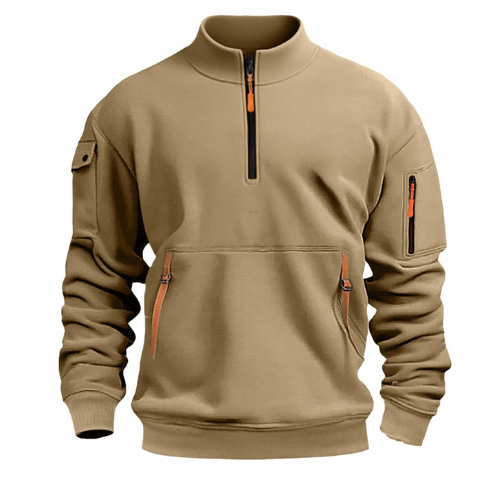 Herren nan Sweatshirt med ståkrave, halv lynlås, kengurutaske og ærmetaske Skovae