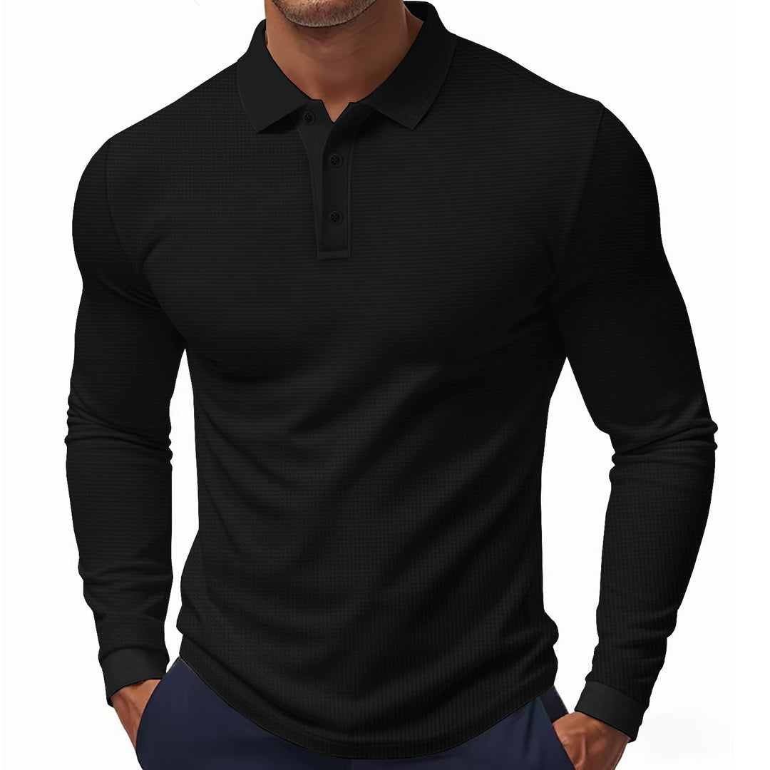 Herrer langærmet polo skjorte i strukturjersey med slim-fit og polo krave Skovae