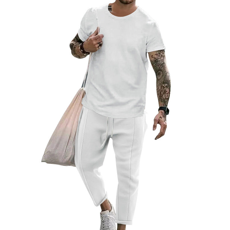 Herrer fritids T-shirt og sweatpants sæt med moderne snit Stilla