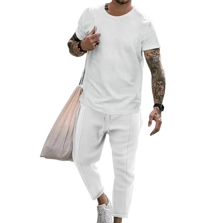 Herrer fritids T-shirt og sweatpants sæt med moderne snit Stilla