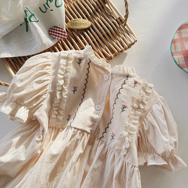 Pige vintage-inspireret floral broderet kjole Stilla