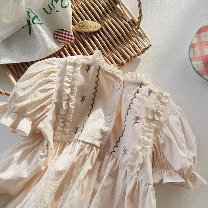 Pige vintage-inspireret floral broderet kjole Stilla