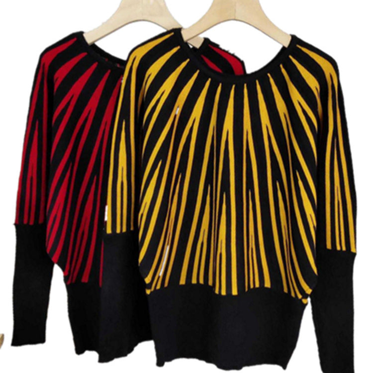 Dame Designer Strik Sweater med Asymmetrisk Linjemønster Stilla