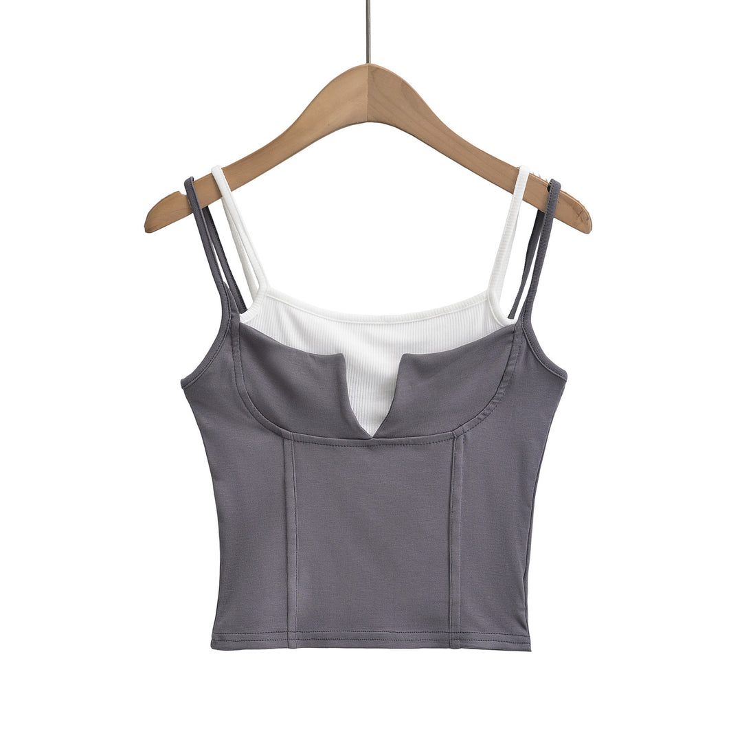 Dame cropped top med dobbelt stropdesign og moderigtigt V-udskæring Stilla