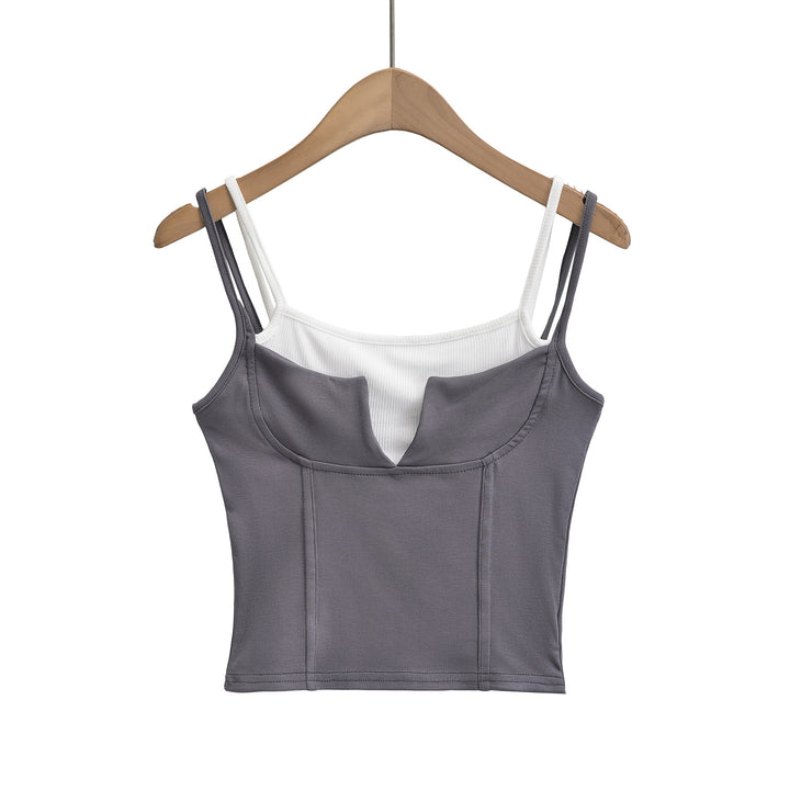 Dame cropped top med dobbelt stropdesign og moderigtigt V-udskæring Stilla