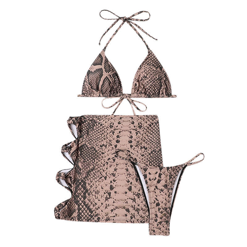 Dame Triangel-Bikini-Sæt med moderne slange mønster og afslappet indpakningsskørt Stilla