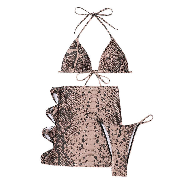 Dame Triangel-Bikini-Sæt med moderne slange mønster og afslappet indpakningsskørt Stilla