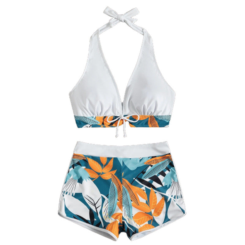 Dame bikini sæt med blomster mønster og aftagelig push-up BH Skovae