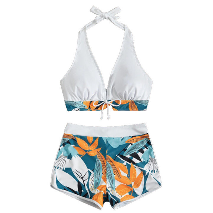 Dame bikini sæt med blomster mønster og aftagelig push-up BH Skovae
