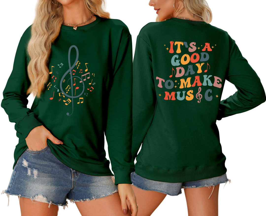 Damer sweatshirt med musikalsk motiv og kreativ tekst Stilla