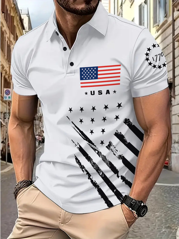 Herrer poloshirt med USA-motiv og moderne grafikdesign Stilla