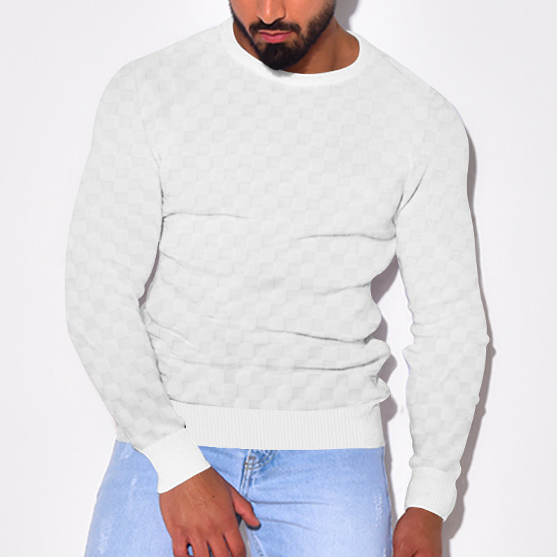 Herrer afslappet sweater lavet af åndbart strikmateriale med moderne ternet mønster og ribkant Stilla