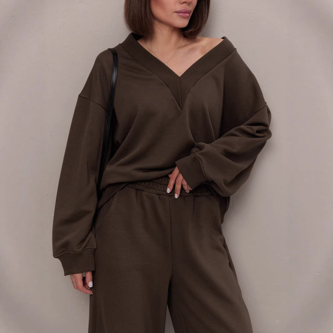 Kvinders sporty oversized sweatshirt med V-hals og lange ærmer Skovae