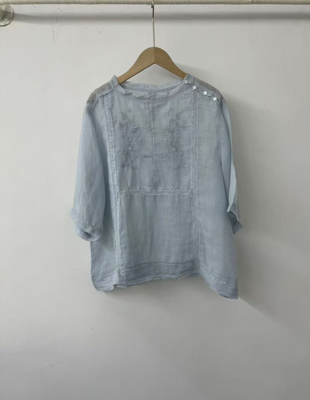 Kvinde Broderet Gennemsigtig Bluse Stilla