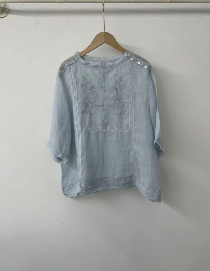 Kvinde Broderet Gennemsigtig Bluse Stilla