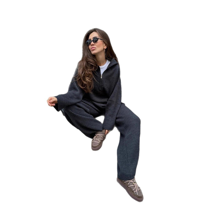 Dame Casual Strik Suit med Høj Krave og Løs Fit Stilla